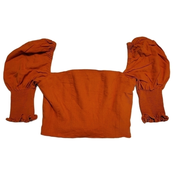 NICHOLAS Orange Cropped Shirred Gauze Top - Picture 2 of 10